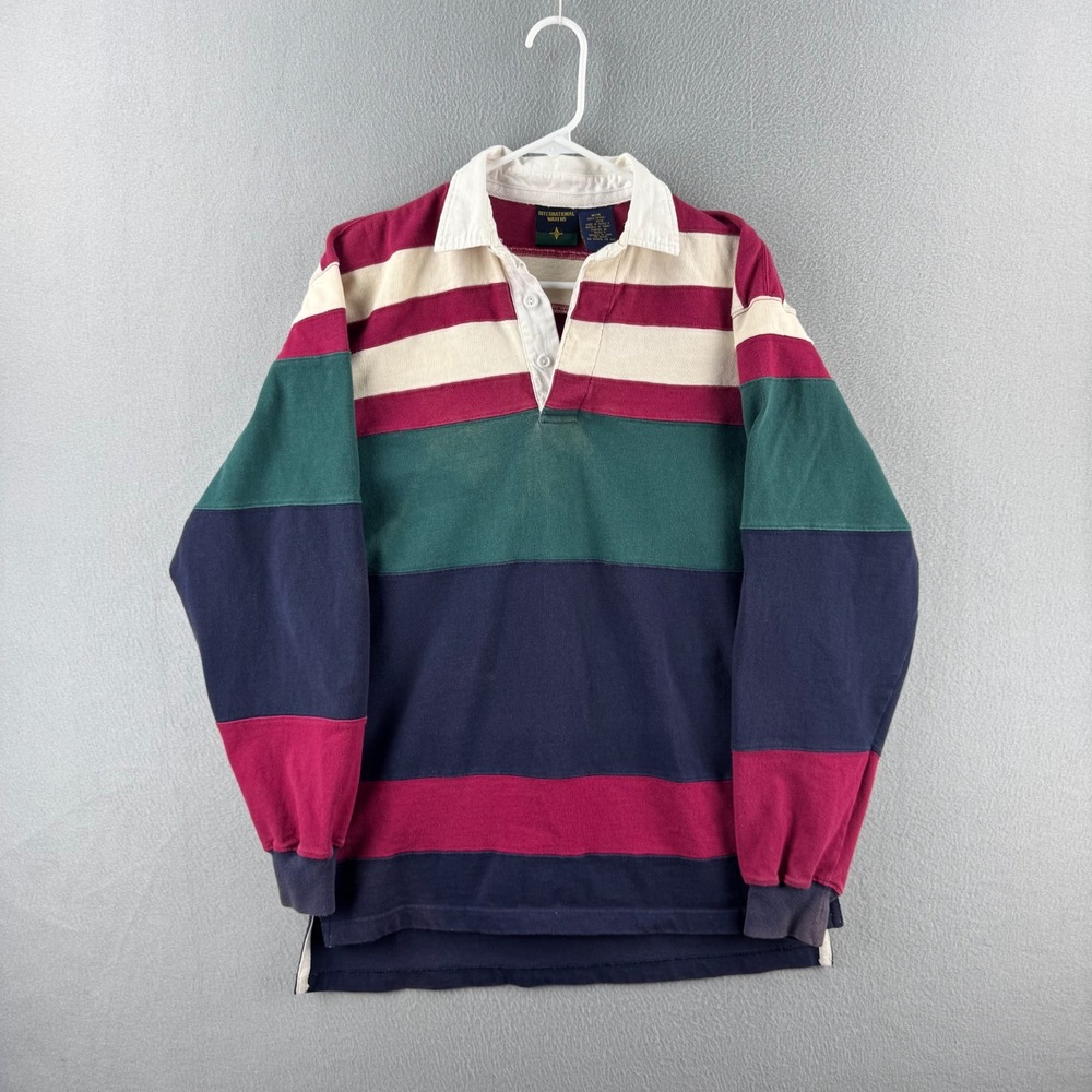 Vintage International Waters Rugby Shirt Mens Medium Heavy Cotton 90s Polo Faded